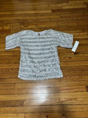 Vintage Sweelo Womens 100% Silk Blouse Top Size Medium Sequined Silver NWT